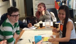 brainstorming their competition project of helping female athletes feel confidence and support from their peers